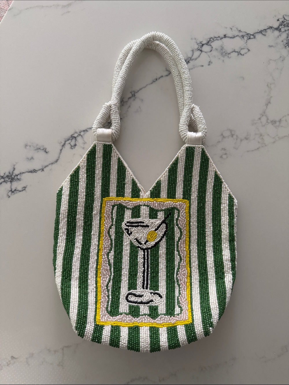 Viral Beaded Green & White Striped martini purse!